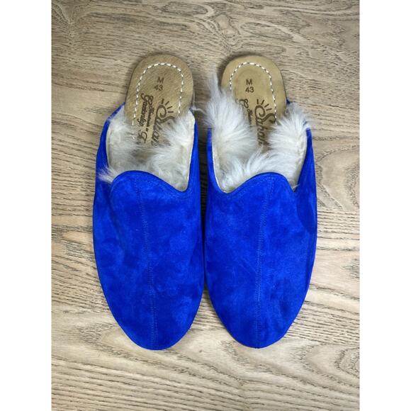 New! Sabah Electric Blue Suede Shearling Baba Mule Slipper Size 43 Men’s 10-10.5